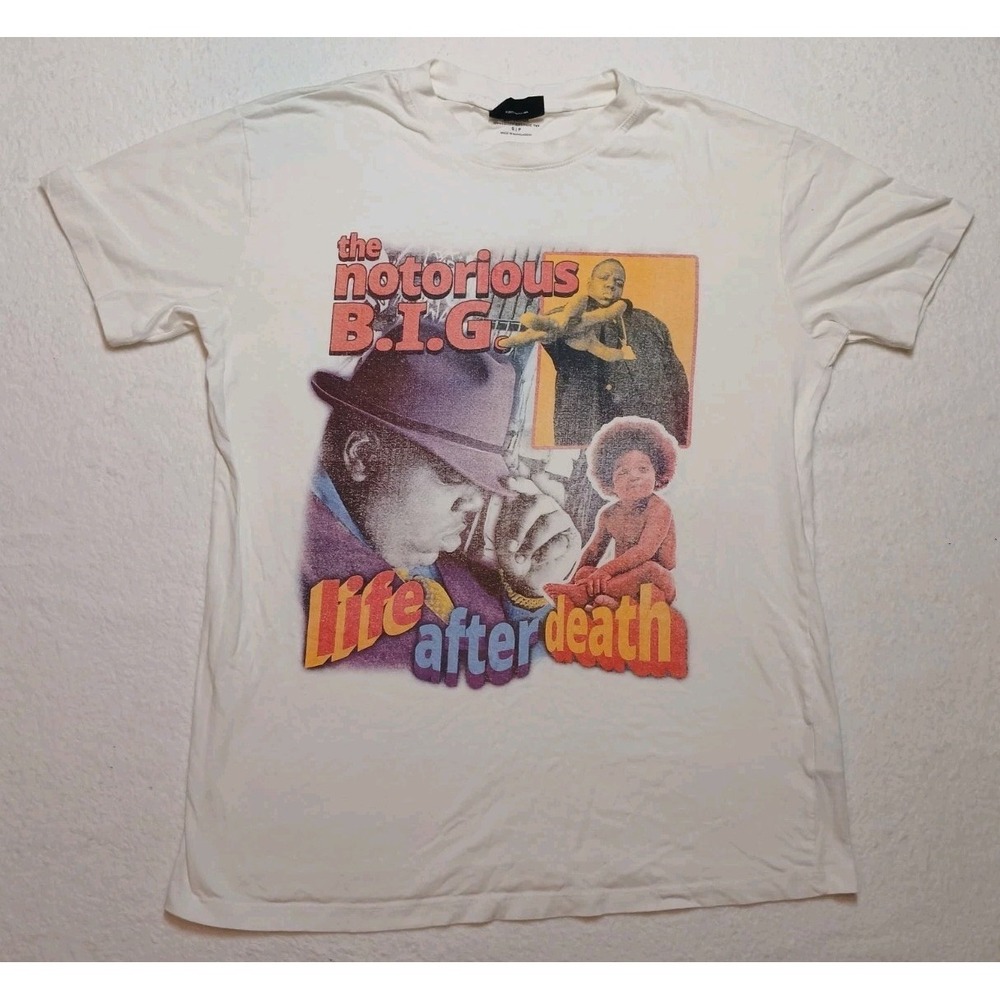 Notorious B.I.G. Ready to Die Mens Large Biggie Smalls White T-Shirt 2023 Sz Sm‎